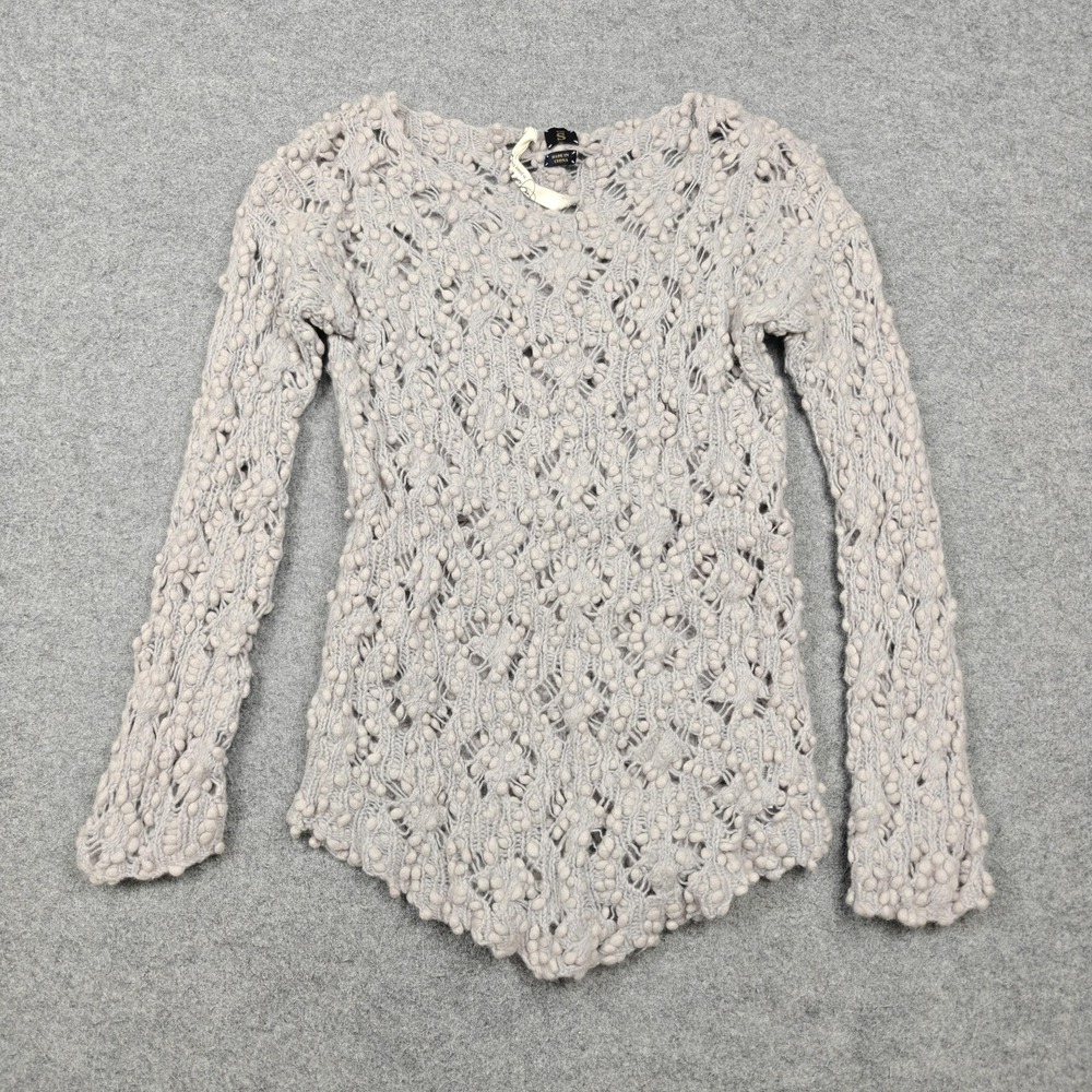 Bird By Juicy Couture Sweater Womens Small Gray Wool Open Knit Pullover Textured